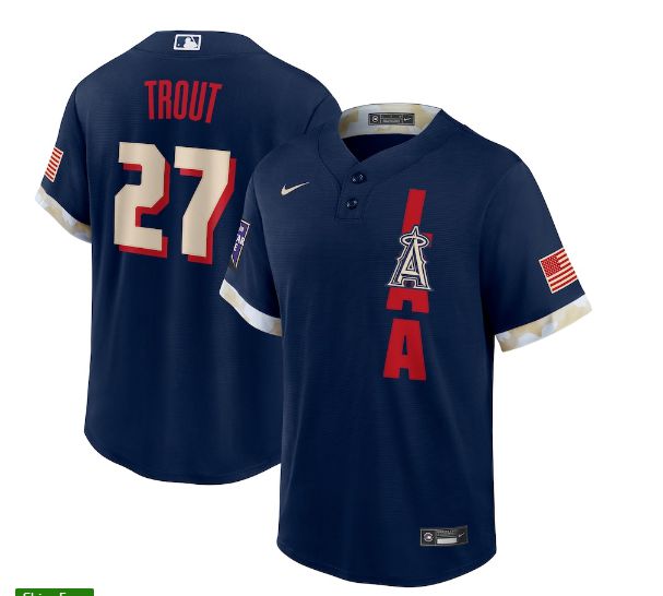 Men Los Angeles Angels 27 Trout Blue 2021 All Star Game Nike MLB Jersey